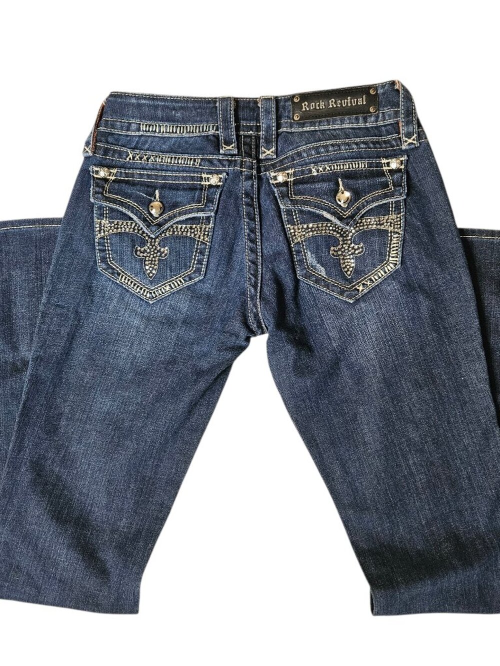 Rock Revival Jeans Celine Women's 28 Bootcut Low Rise Embellished Blue Denim Y2K